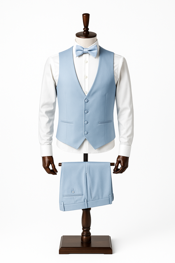 Eleganter Smoking in Hellblau – 3-teilig mit Weste und Fliege