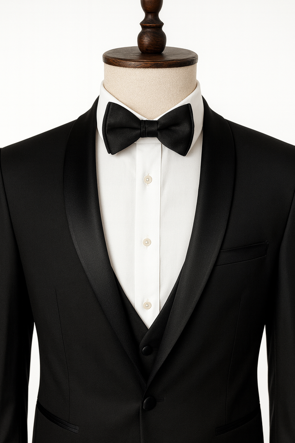 Klassischer Smoking in Schwarz – 3-teilig mit Weste und Fliege
