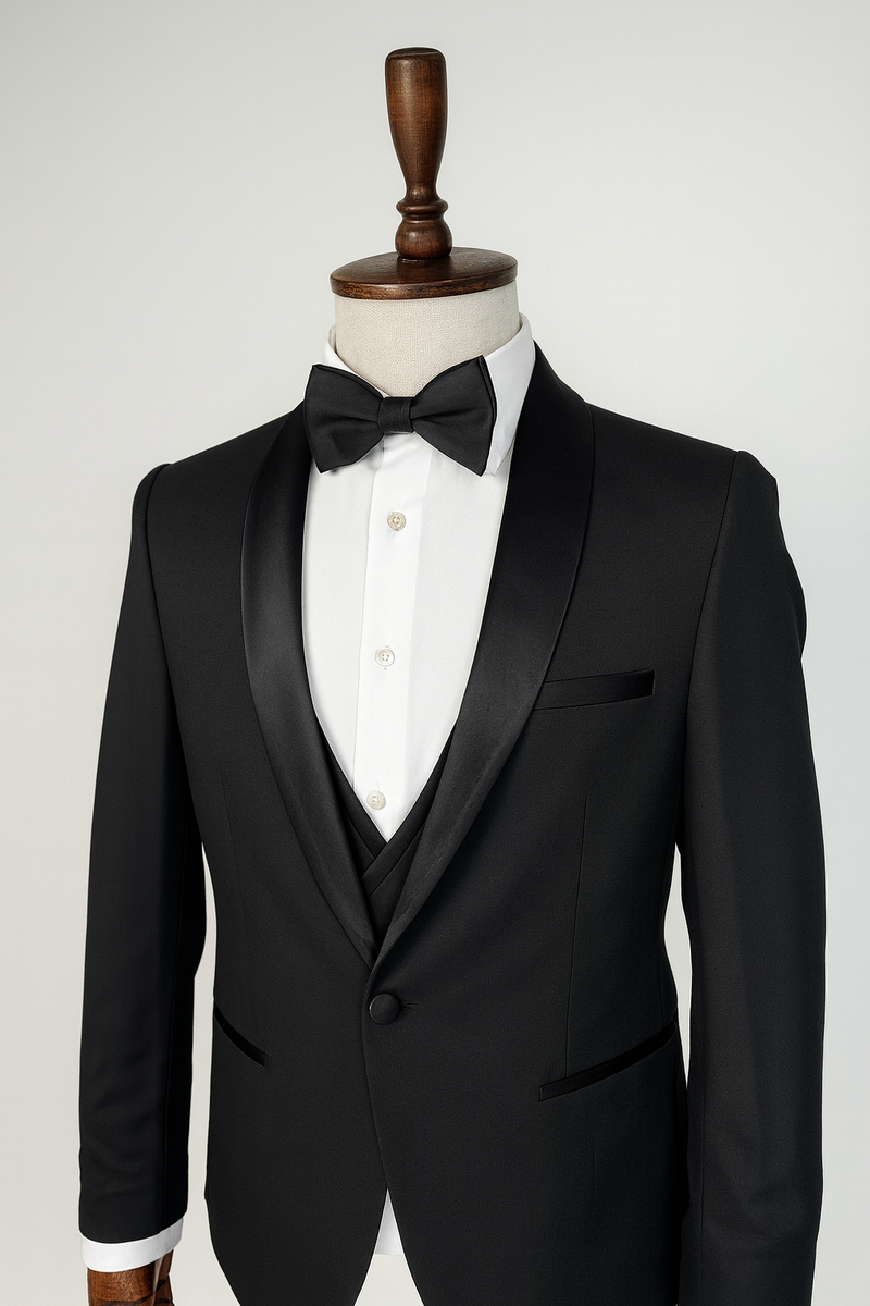 Klassischer Smoking in Schwarz – 3-teilig mit Weste und Fliege